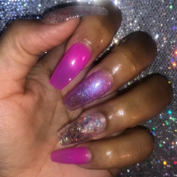 Custom made Purple galaxy nails - Picture 2 of 3